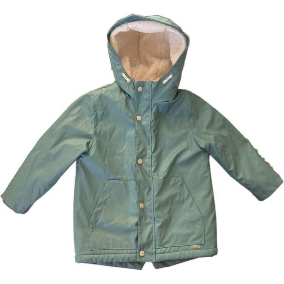 Zara kids unisex sage green unisex rubberized raincoat hooded 4-5 year mint retr - Picture 1 of 9